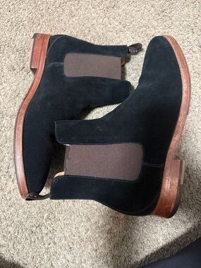 Men's Black Suede Chukka Chelsea Boots with Brown Elastic Panels